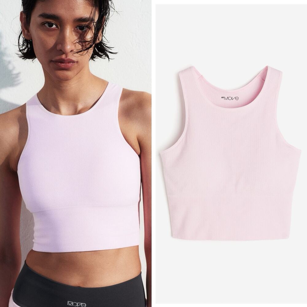 H&M Move DryMove Medium Support Sports Bra Light Pink S Removable Pads